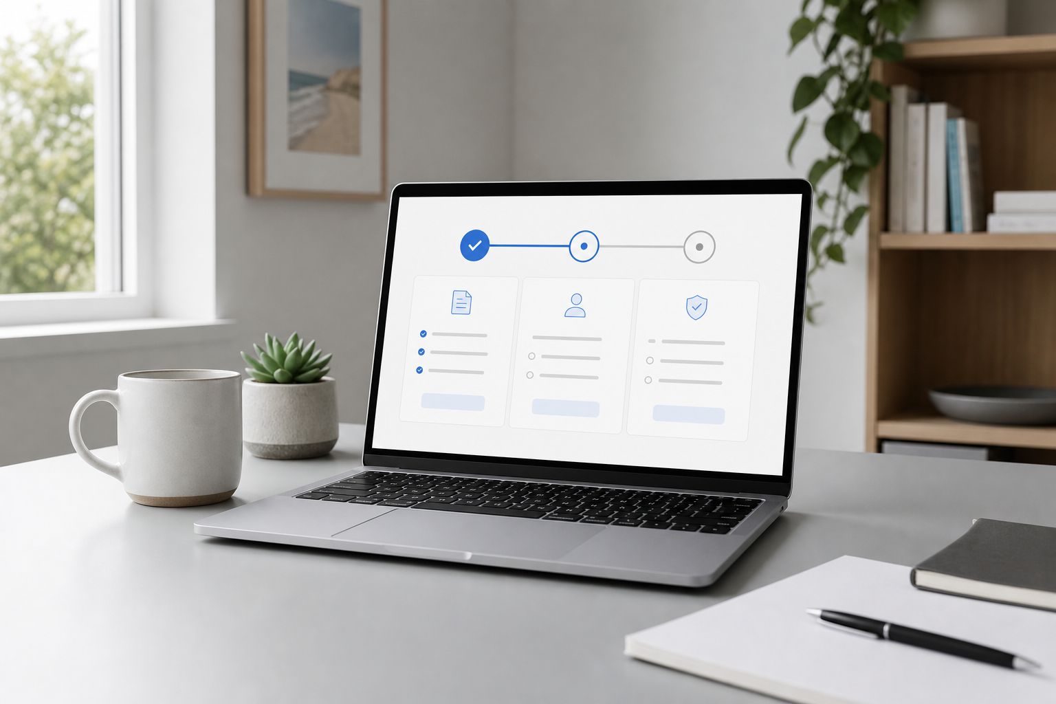 Laptop showing a guided online will workflow